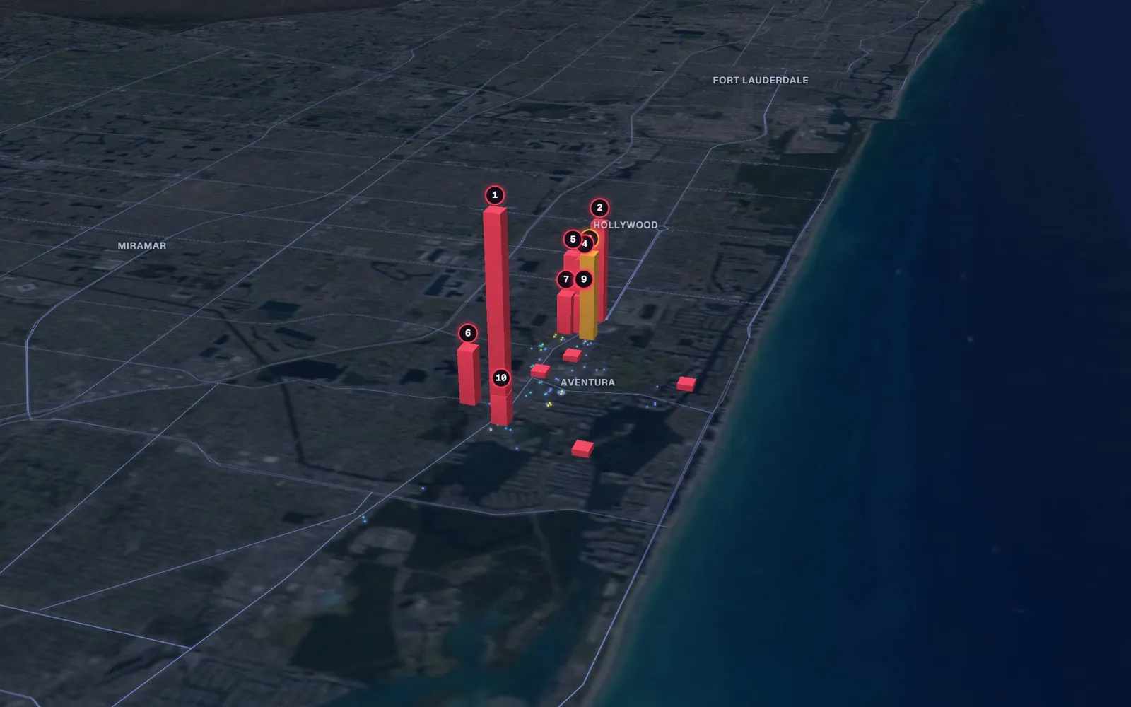3D map of facelift surgeons in Aventura