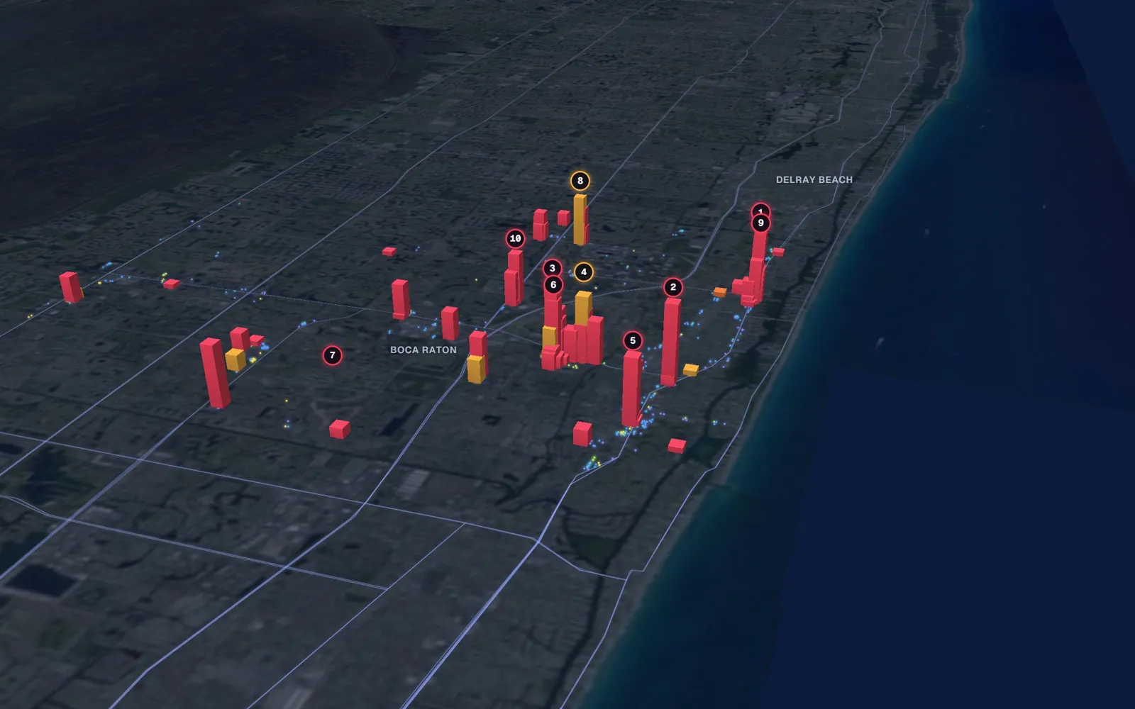 3D map of facelift surgeons in Boca Raton