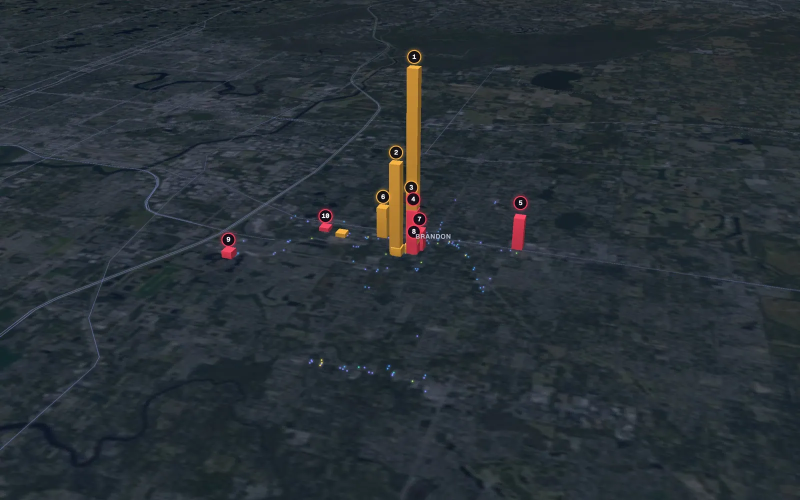 3D map of facelift surgeons in Brandon
