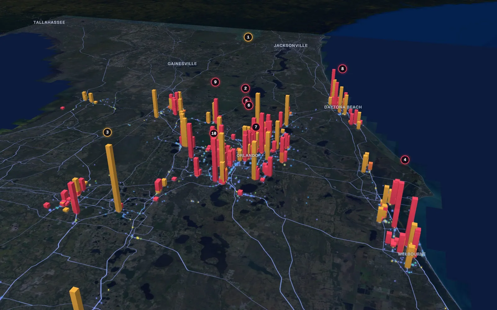 3D map of facelift surgeons, Central Florida
