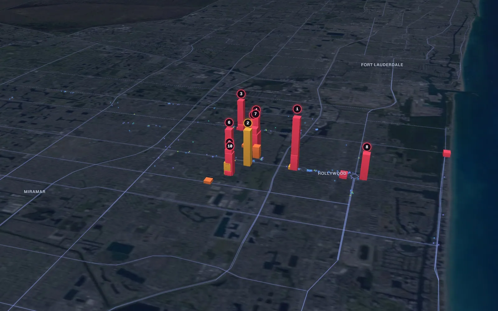 3D map of facelift surgeons in Hollywood