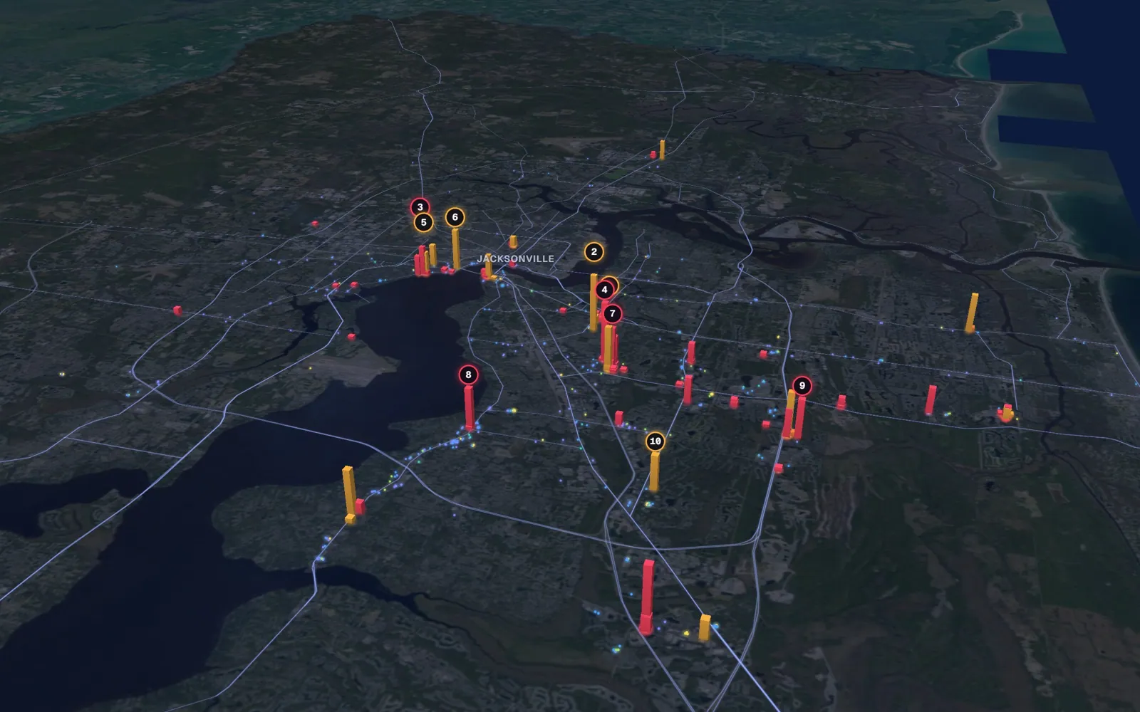 3D map of facelift surgeons in Jacksonville