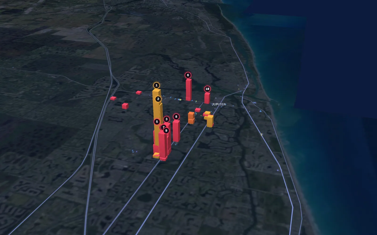 3D map of facelift surgeons in Jupiter