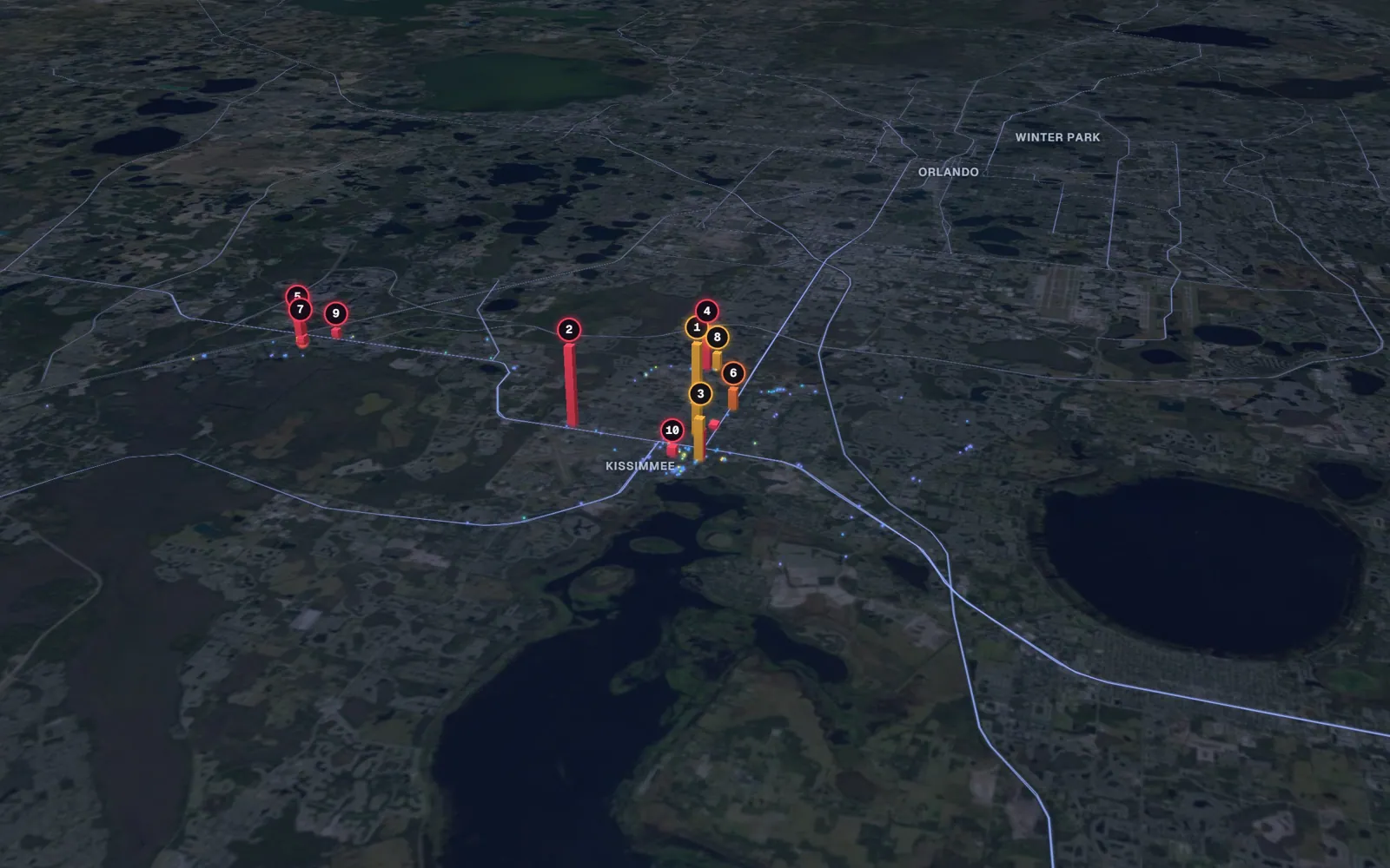 3D map of facelift surgeons in Kissimmee