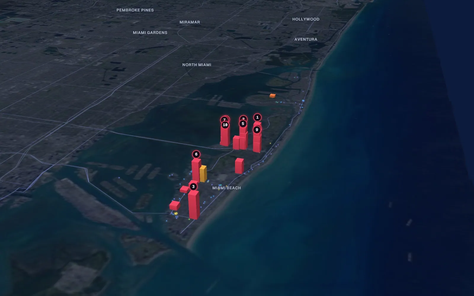 3D map of facelift surgeons in Miami Beach