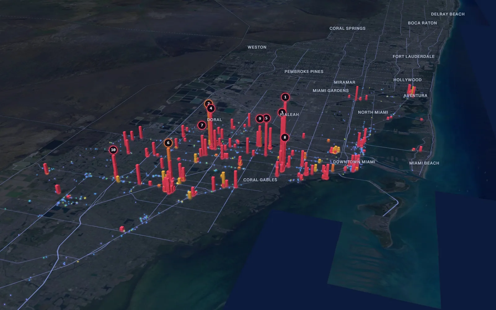 3D map of facelift surgeons in Miami