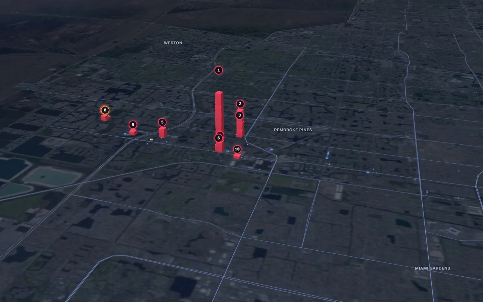 3D map of facelift surgeons in Miramar