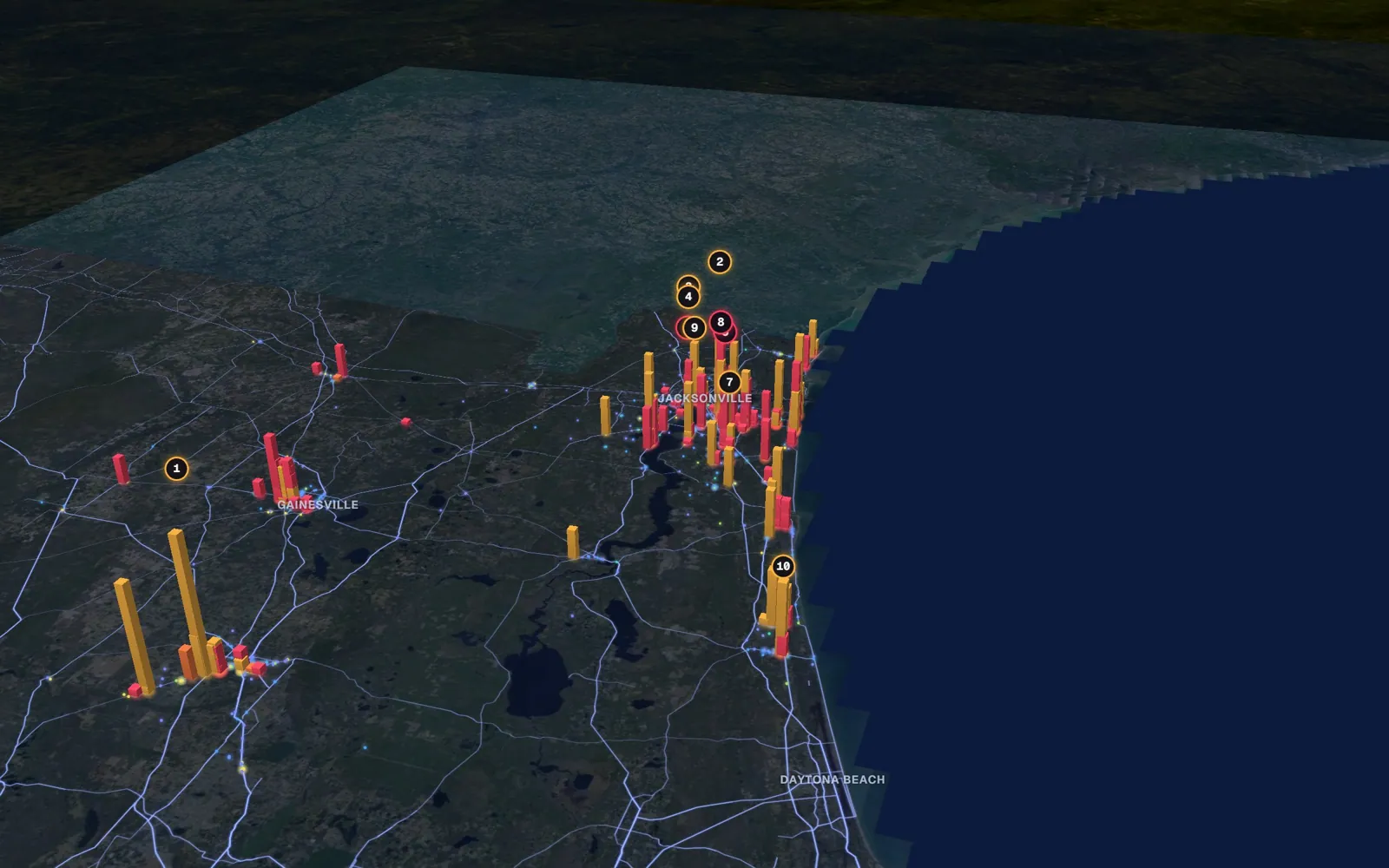 3D map of facelift surgeons, North Florida