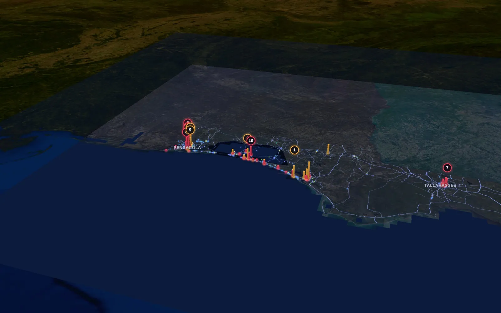 3D map of facelift surgeons, Panhandle Florida