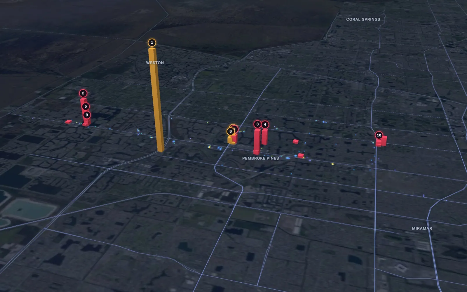 3D map of facelift surgeons in Pembroke Pines