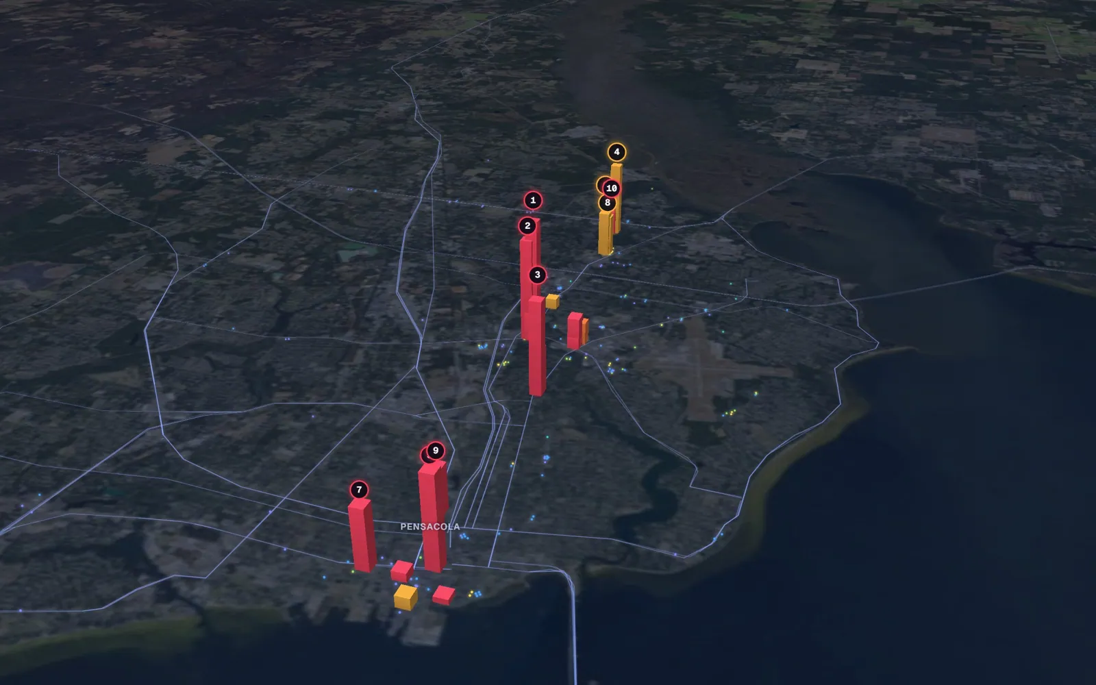 3D map of facelift surgeons in Pensacola