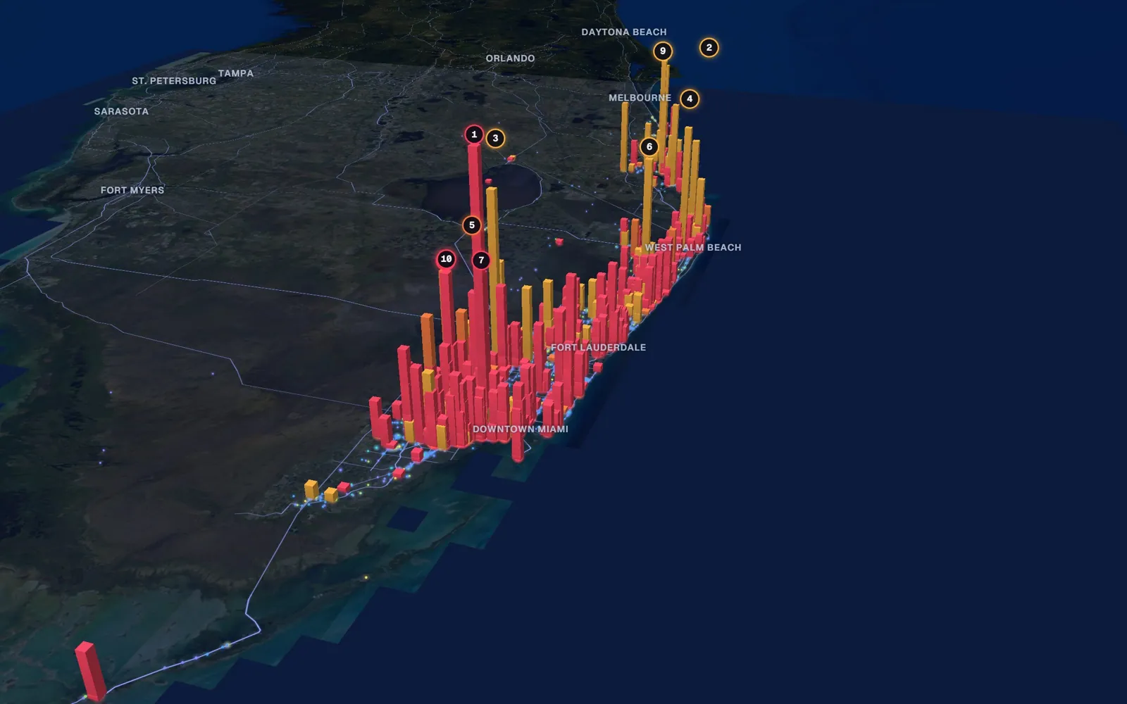 3D map of facelift surgeons, Southeast Florida