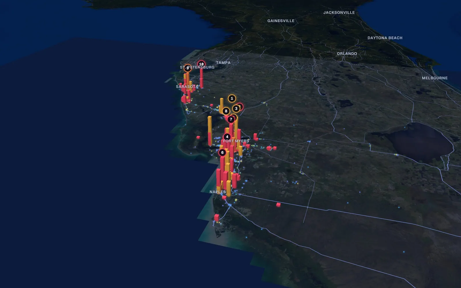 3D map of facelift surgeons, Southwest Florida