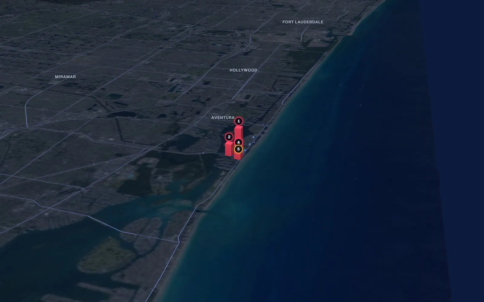 3D map of facelift surgeons in Sunny Isles Beach