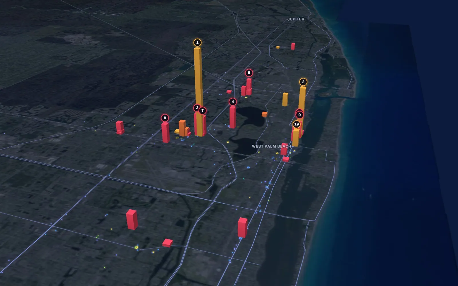 3D map of facelift surgeons in West Palm Beach